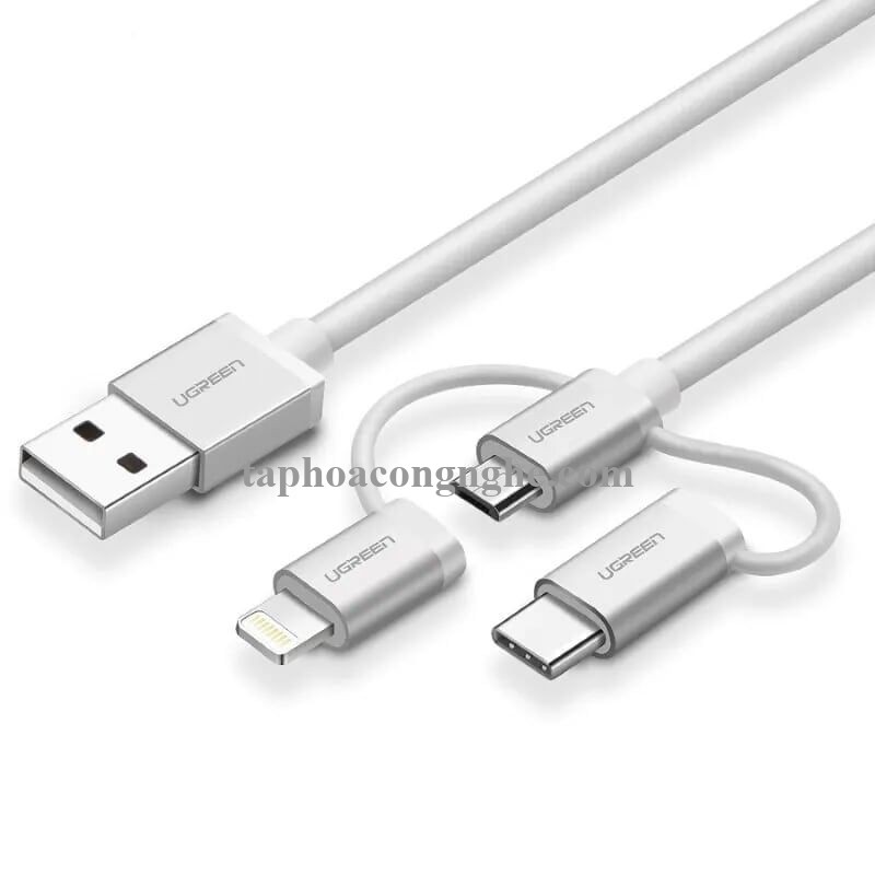 Ugreen 50201 0.5M màu Bạc Cáp sạc đa năng USB sang TypeC + Micro + Lightning US186 30050201